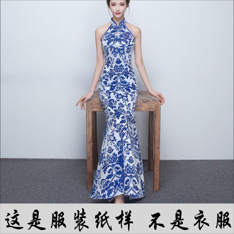 服装专业制版女露肩立领改良旗袍