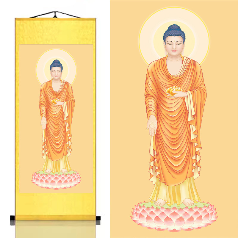 南无阿弥陀佛释迦牟尼佛卷轴挂画