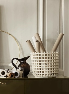 丹麦Ferm Living编织果篮水果盘陶瓷家用果篮客厅茶几花篮收纳篮