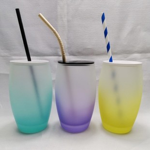 免费设计logo创意雨雾磨砂玻璃杯带盖水杯果汁防指纹美发美容甲杯