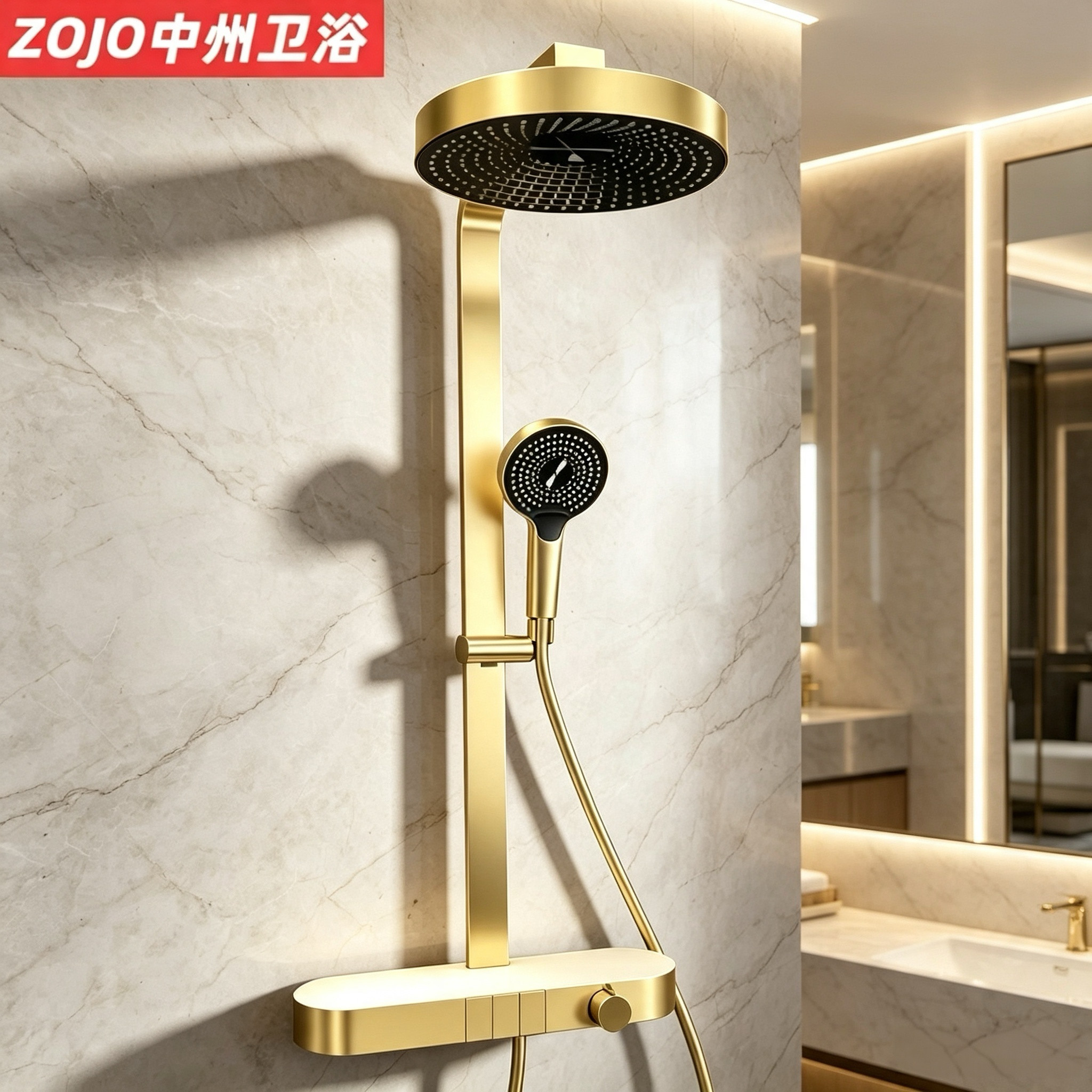 ZOJO全铜恒温淋浴花洒套装枪灰色冷热花洒增压家用卫生间淋雨喷头