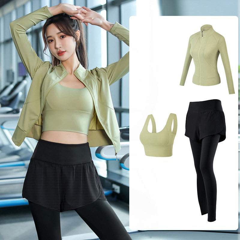 iFASHION运动套装女户外跑步瑜伽服健身房训练速干上衣长袖三件套