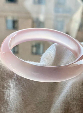 天然马料高冰种荔枝粉猫眼石手镯