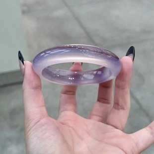 天然马料烟紫色手镯高冰帝王猫眼石紫罗兰色小众冰种紫气东来女