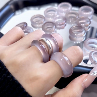 新款正品天然高冰种玛瑙玉髓戒指女款宽厚素圈指环帝王紫男女通用