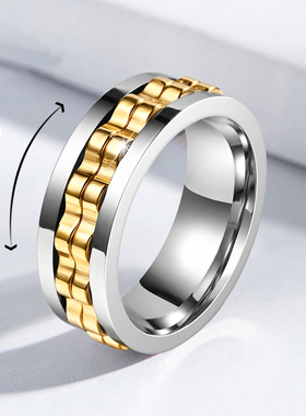 宽潮流个性钛钢旋转齿轮戒指男女士啤酒开瓶器可转运情侣指环