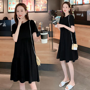 韩版 孕妇装 夏装 连衣裙2023新款 不规则宽松显瘦遮肚子休闲纯色裙子