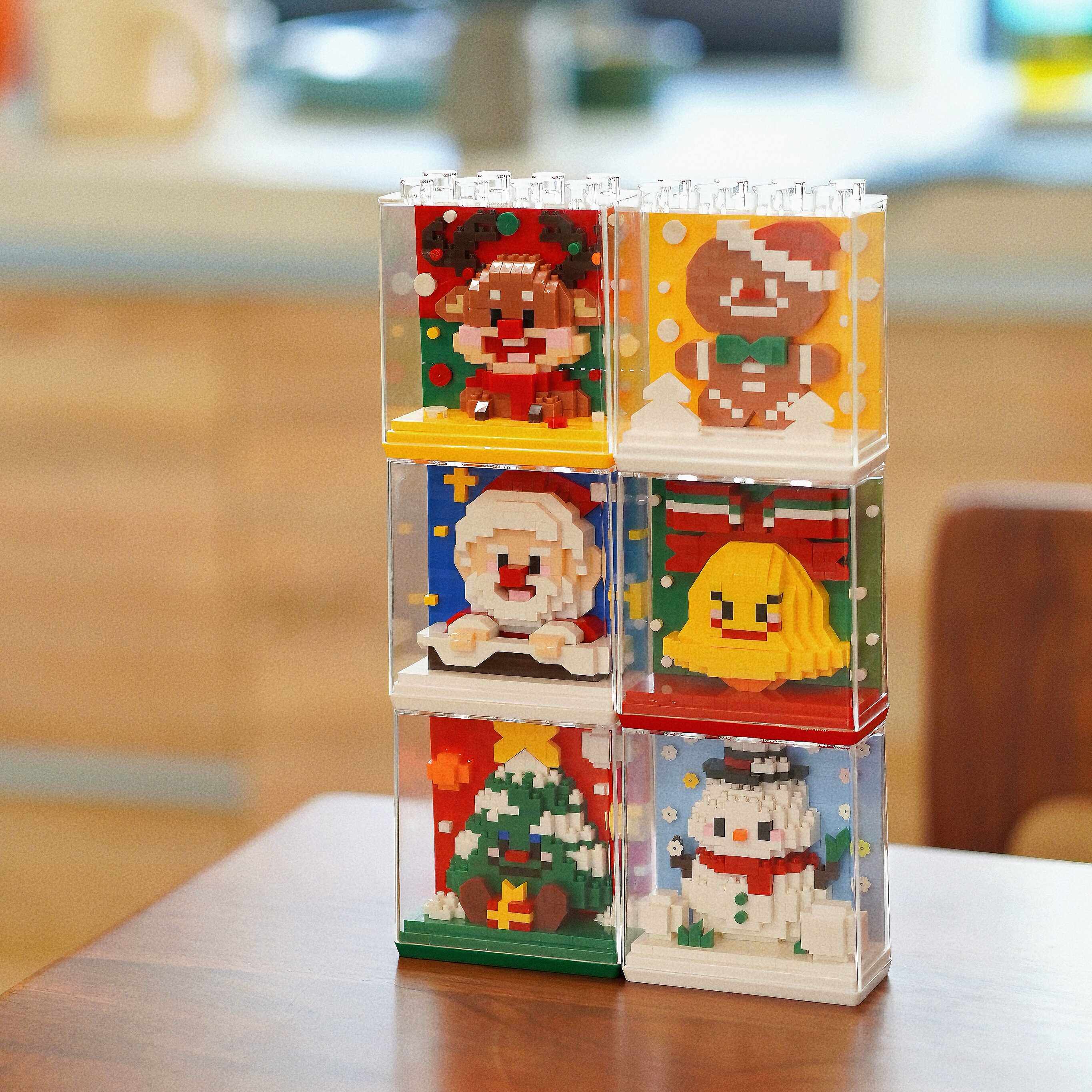 圣诞老人积木带展示盒拼装益智摆件雪人圣诞树男女孩子圣诞节礼物