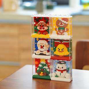 圣诞老人积木带展示盒拼装益智摆件雪人圣诞树男女孩子圣诞节礼物