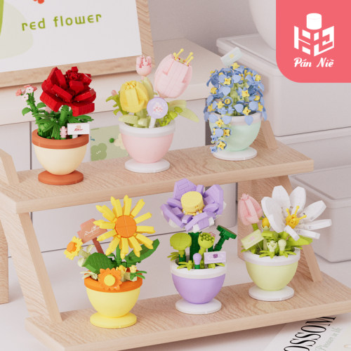 玫瑰永生花积木盆栽拼装生日礼物玩具向日葵立体花朵拼图摆件礼品