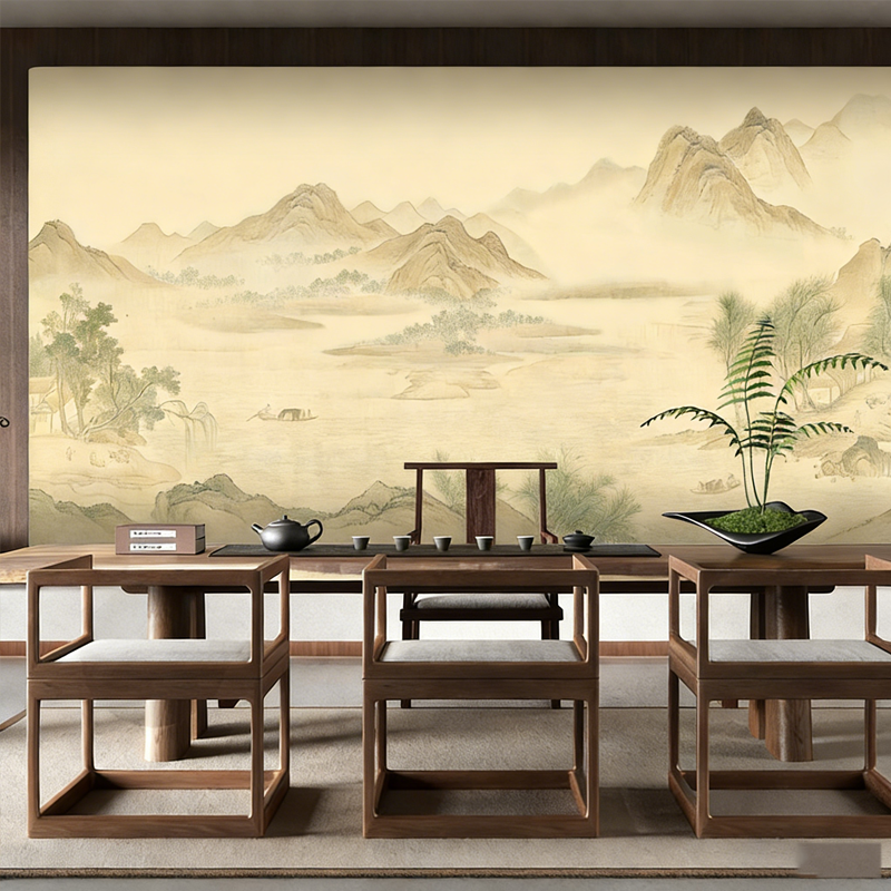 宋氏美学古风壁纸茶室棋牌室背景墙壁布饭店墙面装饰墙布床头墙纸,家装主材,定制壁画,淘宝优惠券,粉丝福利购,淘宝优惠卷