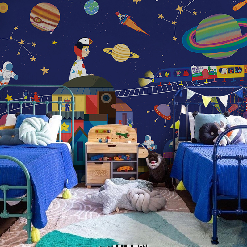 宇宙太空男孩卧室墙纸壁纸宇航员土星北欧儿童房墙布定制壁画
