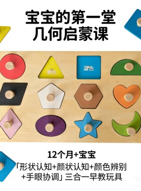 蒙氏早教益智玩具宝宝形状手抓颜色配对磁性拼图积木制忙碌板配件