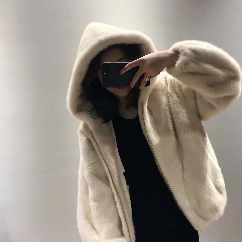 特价新款仿貂皮大衣整貂短款水貂毛海宁皮草外套连帽夹克裘皮女