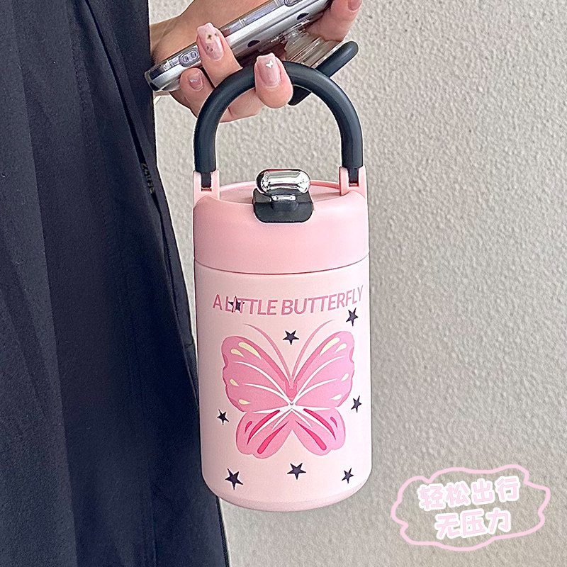 保温水杯女2024新款可爱高颜值316不锈钢保冷杯手提咖啡吸管杯子