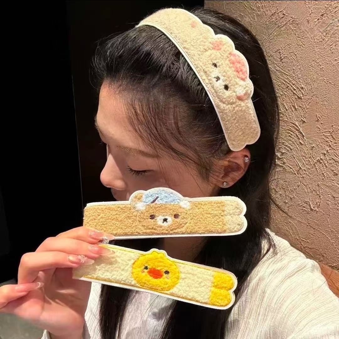 可爱小熊小鸭长条碎发贴女学生洗脸防滑刘海贴丸子头两用甜美发箍