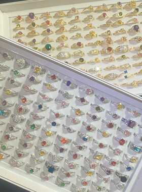 锆石彩色铜指环饰品水晶欧美简约