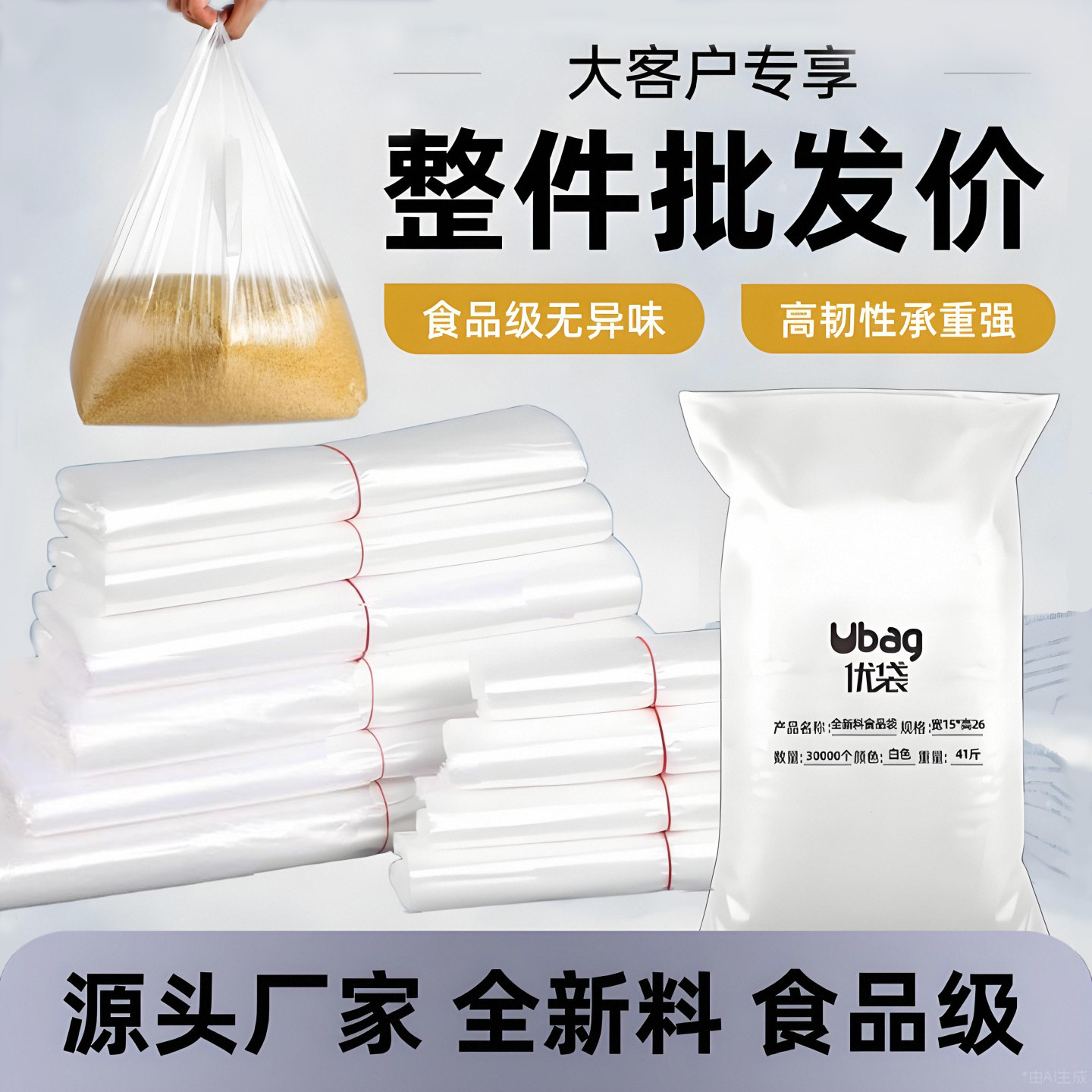 Ubag食品级透明塑料袋商用打包袋整件批发220.9元