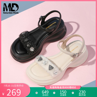 一字扣带凉鞋 新款 MD女鞋 女2025夏季 舒适休闲厚底沙滩鞋 可外穿拖鞋