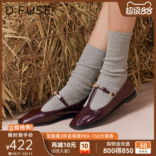 迪芙斯法式T字带玛丽珍鞋酒红