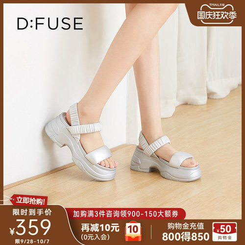 D：Fuse/迪芙斯日常休闲厚底凉鞋女夏季新款一字带增高松糕鞋