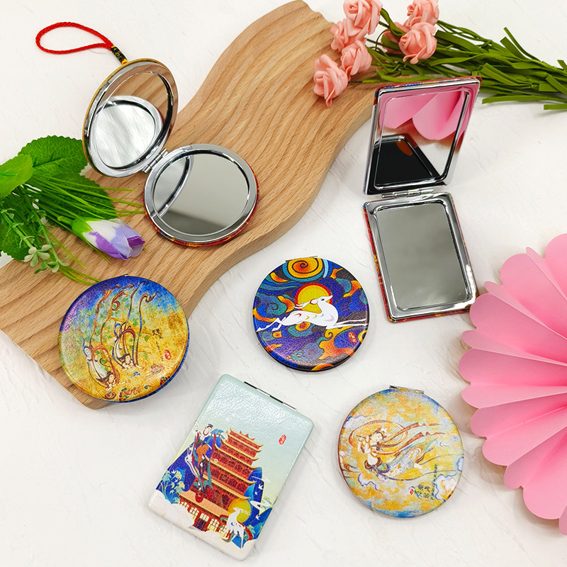 敦煌文化创意化妆镜平镜随身小镜子莫高窟飞天圆形双面旅游伴手礼