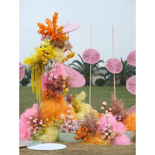 彩色拉菲草婚庆婚礼场地节日场景花艺造景布置礼盒麻丝草填充物