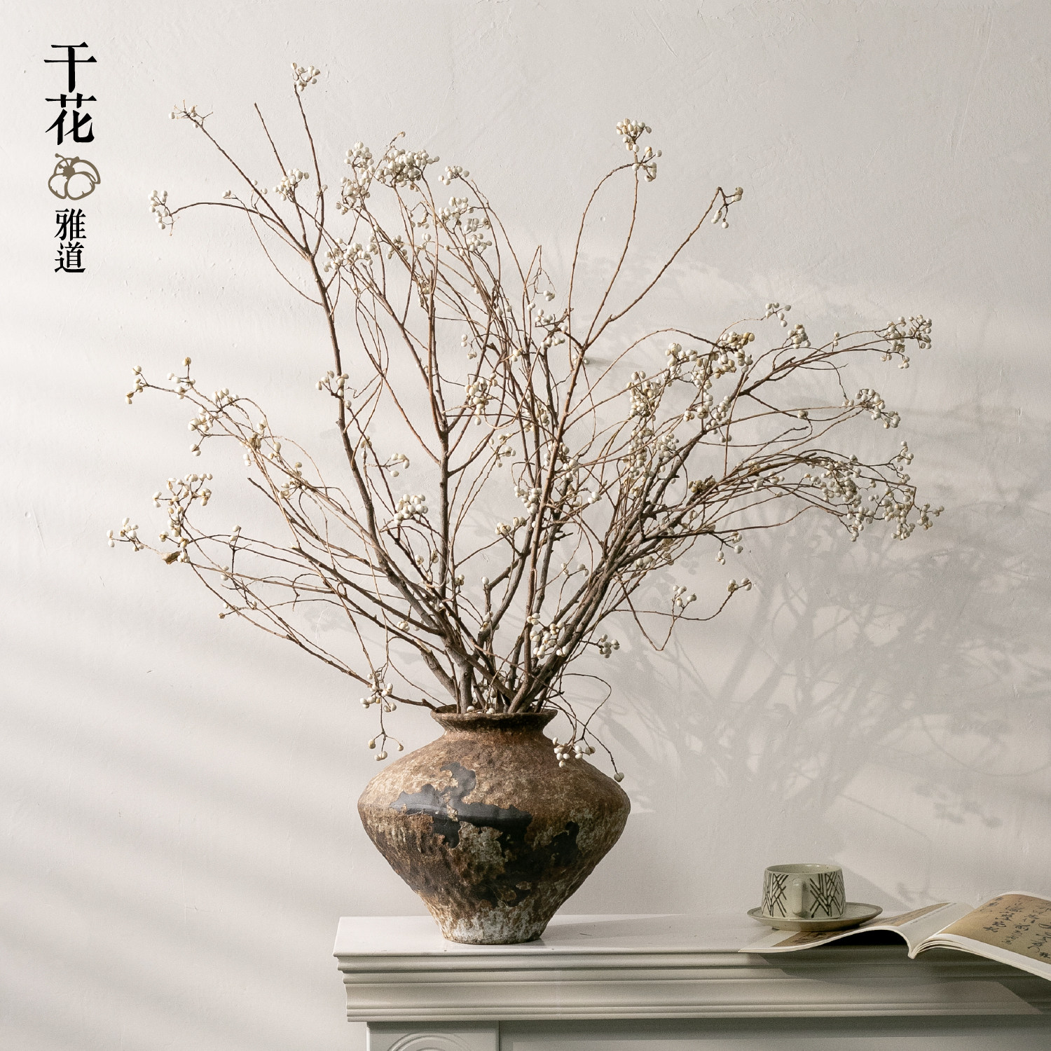 小白果乌桕果天然树枝干花花束干枝侘寂风花瓶插花装饰高级感真花