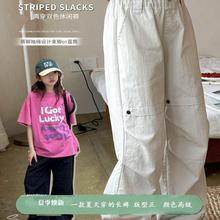 裤子女款儿童男款中大童女裤工装裤酷飒风2025新款美式黑色春秋夏