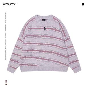 针织衫 OVDY官方钟丽丽同款 毛衣男女宽松秋冬季 多巴胺条纹短款 美式