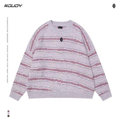 OVDY条纹短款毛衣男女情侣针织衫