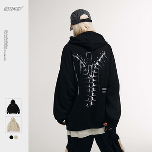 OVDY欧美复古vintage暗黑高街卫衣男潮牌ins骨头拉链印花薄款 秋季