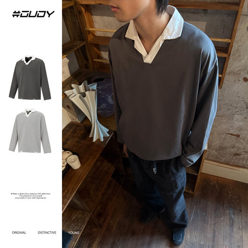 OVDY长袖T恤潮牌打底衫Polo衫男