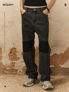 拼接做旧休闲裤 明星同款 潮流 男秋季 OVDY官方欧美复古水洗牛仔裤