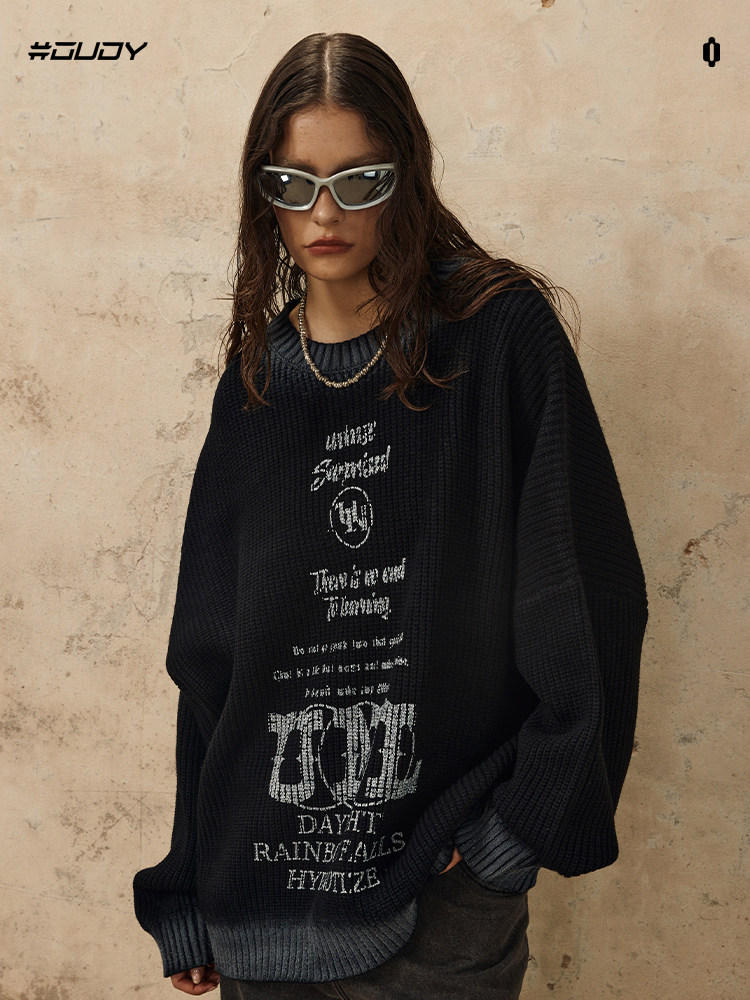 OVDY原创美式复古慵懒风毛衣男秋冬季潮牌潮流印花圆领针织衫情侣,男装,针织衫/毛衣,淘宝优惠券,粉丝福利购,淘宝优惠卷
