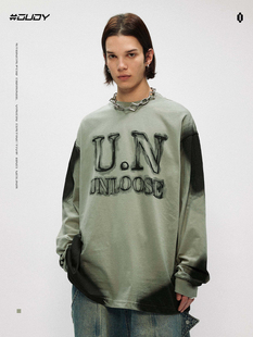 宽松喷绘晕染印花打底内搭 T恤男女秋季 OVDY官方美式 复古喷绘长袖