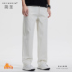 牛仔裤 男士 冬季 JIELNSELN简圣潮牌新款 米色宽松直筒加绒休闲长裤