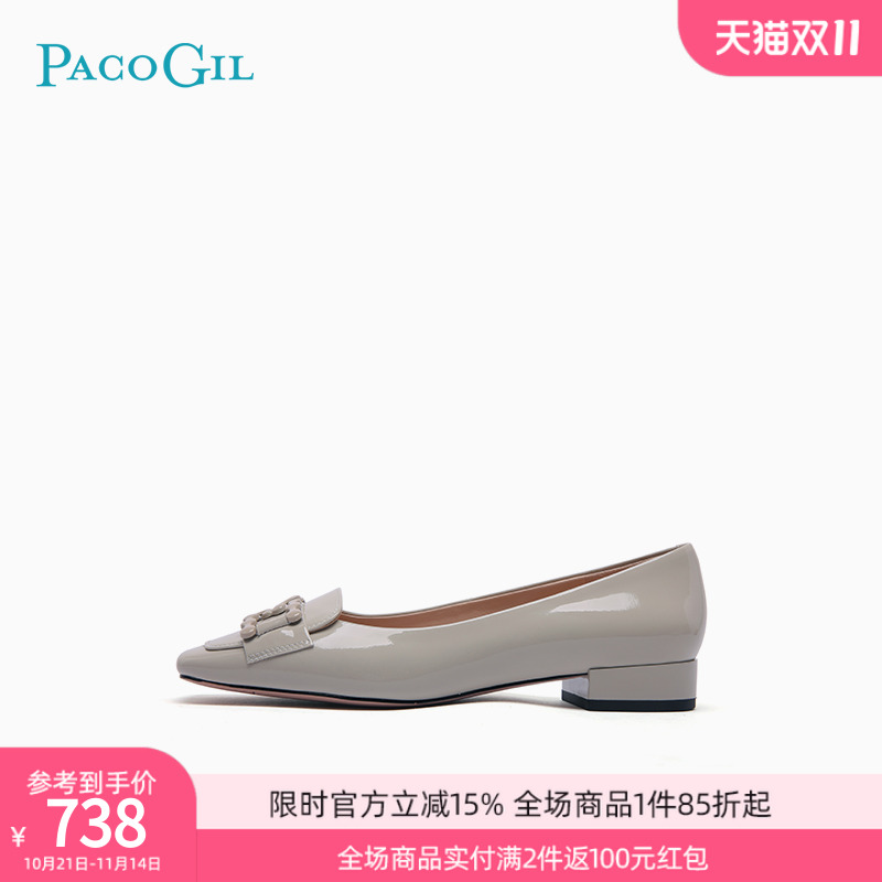 PACOGIL平底鞋优雅方头漆皮单鞋