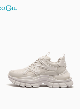 PACO GIL女鞋秋冬新款厚底增高老爹鞋真皮休闲百搭运动鞋炸街潮鞋