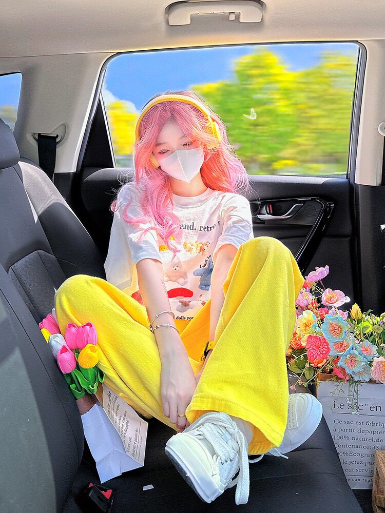 元气少女运动套装女学生夏季宽松印花短袖T恤长裤休闲洋气两件套