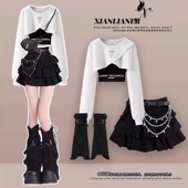 辣妹拽姐高级感卫衣蓬蓬蛋糕裙少女三件套 早秋搭配一整套2025新款