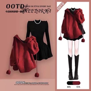 miu里miu气连衣裙女2025新款秋装穿搭一整套高级感针织毛衣套装裙