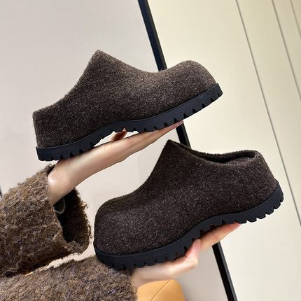 FCS增高7CM复古绒面包头半拖鞋女D4405 boss姐