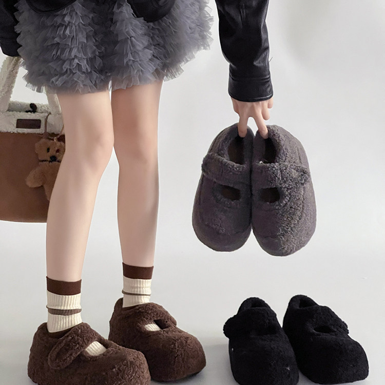 FCS增高5CM厚底加绒毛毛玛丽珍鞋