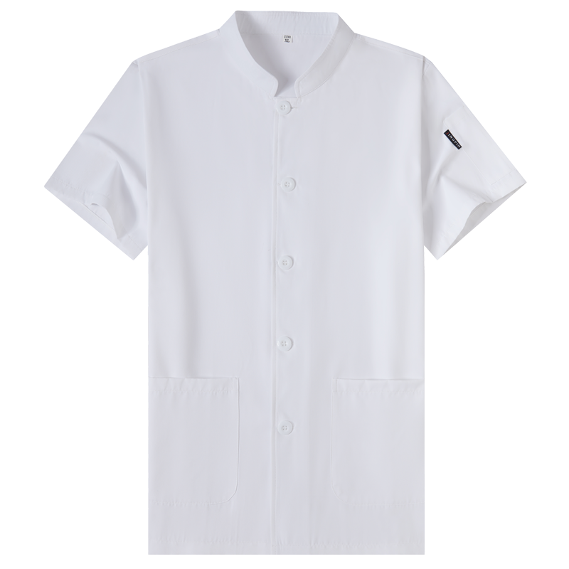 餐饮厨师工作服短袖白色纯棉学校食堂幼儿园厨房工作服夏季透气女