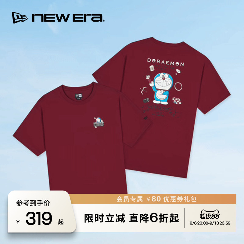 NEW ERA纽亦华26新品哆啦A梦联名彩色卡通印花短袖T恤男女同款NE