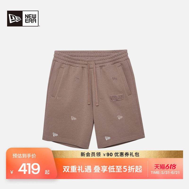 New Era纽亦华秋冬新款满印刺绣针织短裤休闲运动五分裤宽松男女