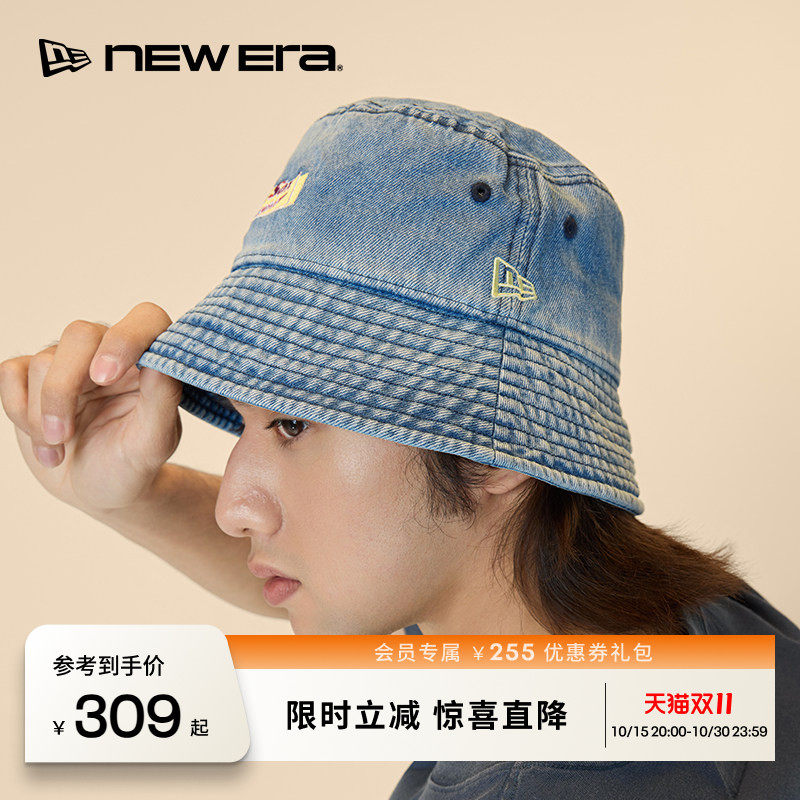 NEW ERA纽亦华26新品MLB复古做旧牛仔夏日遮阳渔夫帽男女