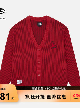New Era纽亦华2026马年新春MLB针织开衫LA红色复古氛围感毛衣外套