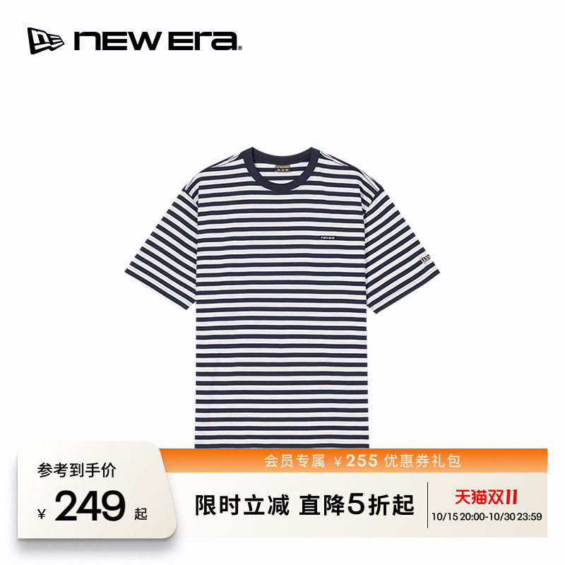 NEW ERA纽亦华26新品纯棉条纹水手风格时尚短袖T恤男女同款NE